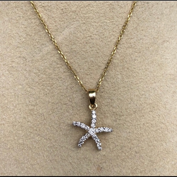 14k gold Genuine Diamond Starfish necklace - Picture 3 of 5